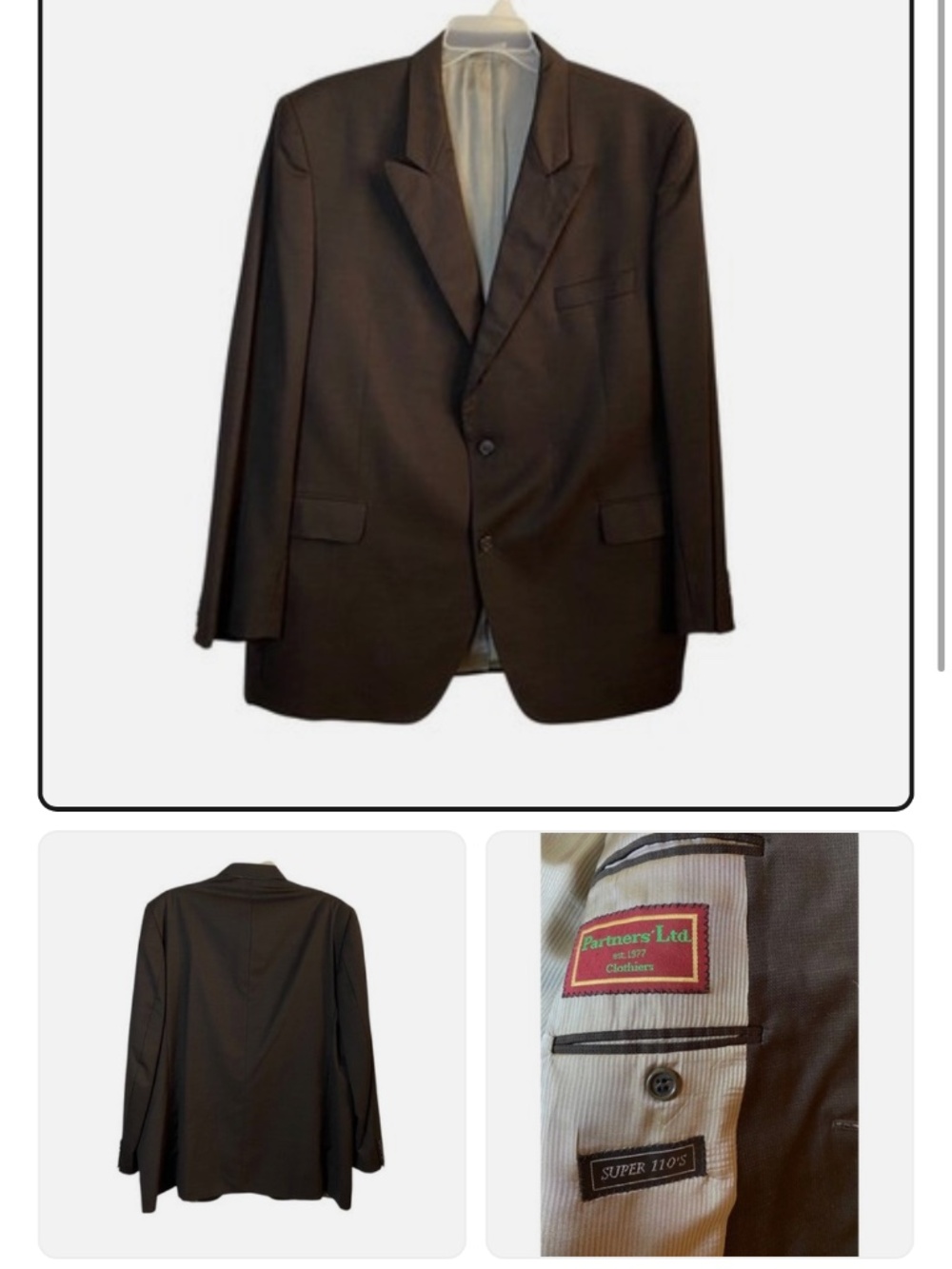 Jack Victor Super 110s Wool Blazer 48L Men's Suit Jacket Brown Two Button